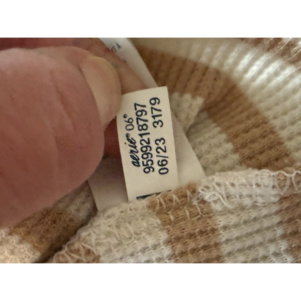 Aerie Waffle Knit Long Sleeve Top Crewneck Tee Thermal Casual Texture Striped Lg - Picture 13 of 13